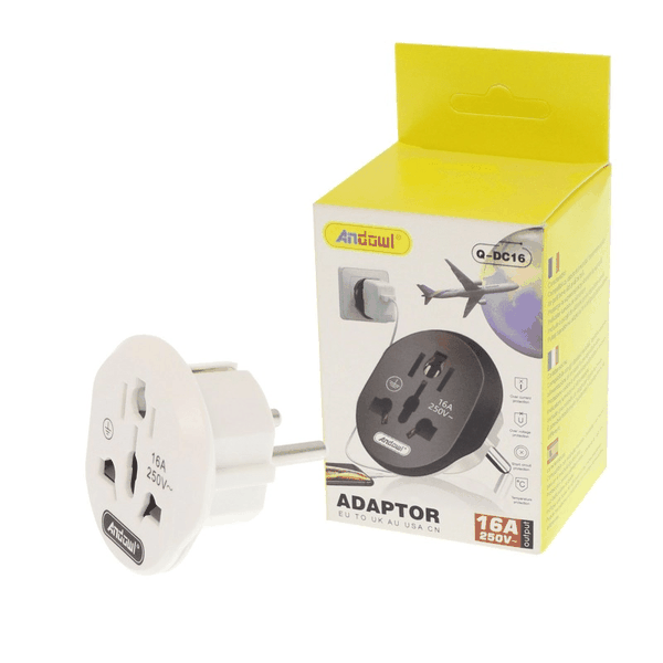 Power Plug Adapter Universal 250V 16A ?U to UK/AU/USA/CN White Q-DC16