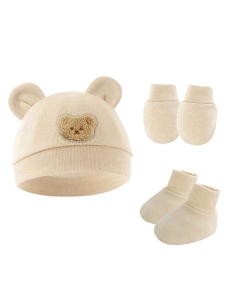 1 x 3 Pieces Baby Bear Ear Hat, Scratch Mittens, and Foot Covers