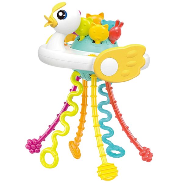 Duck Shaped Press Pull String Teething Sensory Development Toy Baby Teether