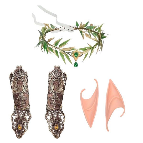 Toy Cosplay Handmade Flower Crown, Mittens &amp; Elf Ears Costume 5 Piece
