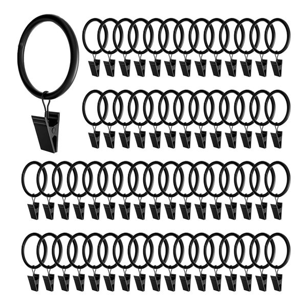 60 Pack Curtain Rings Hanging Metal with Clips for Rod Rail &amp; Drapes