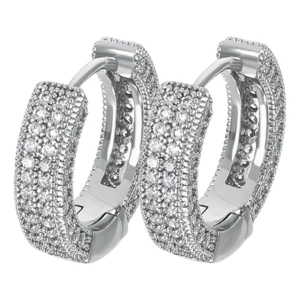 Rhinestone Inlaid Hoop Earrings - Silver