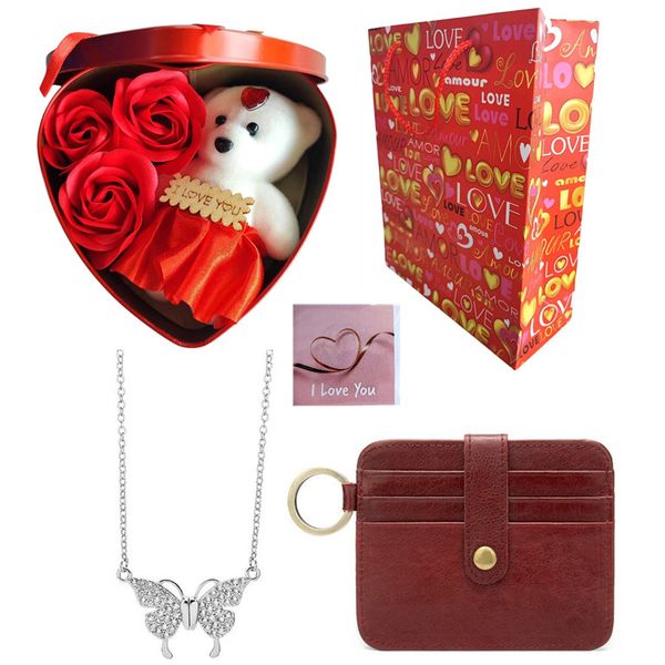 Women's Gift Set Valentine Gift - Genuine Leather Card Holder &amp; Necklace
