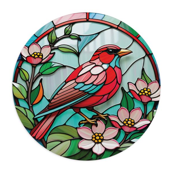 Stained Glass Sparrow Round Mouse Pad