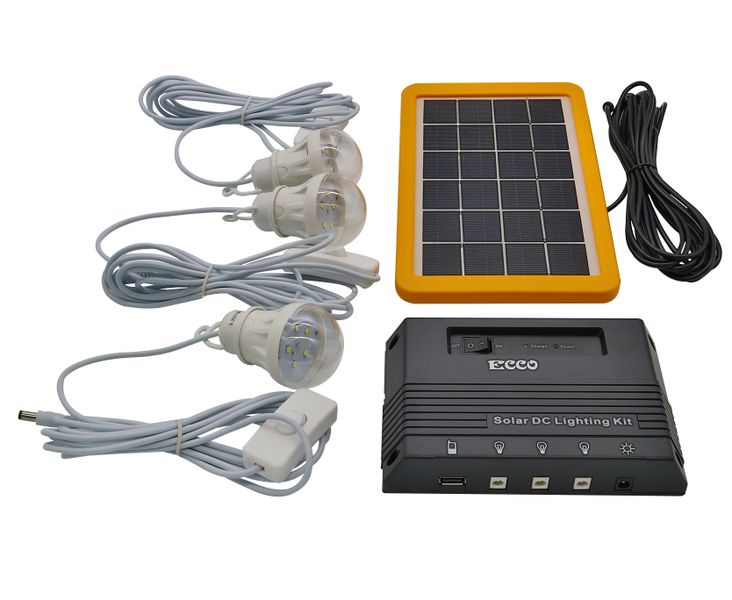 ECCO 10w Solar Lighting Kit / 5V USB Output / 3 LED Lights - SHS1205