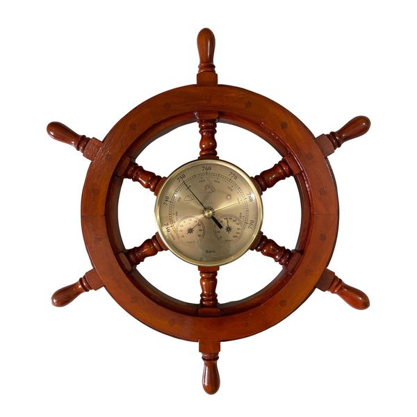 Vintage Wooden Weather Station with Barometer and Hygrometer