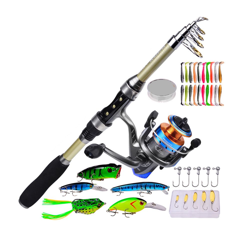 1.8M Carbon Fiber Telescopic Fishing Rod and Reel Combos Lures Hooks ...