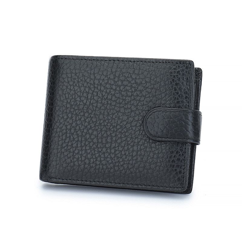 Men's Genuine Leather Bifold Wallet for 9 Cards - Black