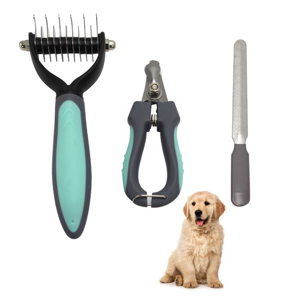 Pet Trimming Tools Set Nail Clippers Knotted Comb and Trimmer Sets - Green