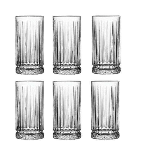 Crystal Highball Glasses Elegant Striped Tall Glass Tumbler - Set of 6 - 455ml