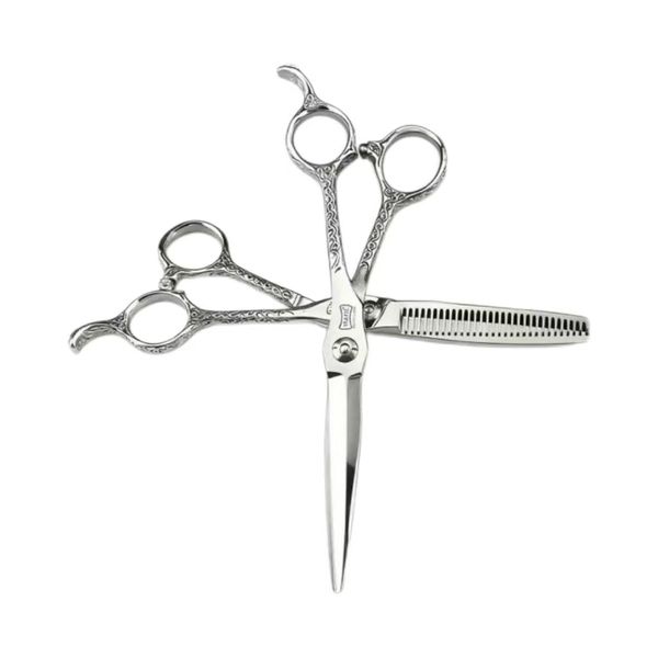 6 Inch Professional Hair Salon Scissors With Silver Pattern Handles