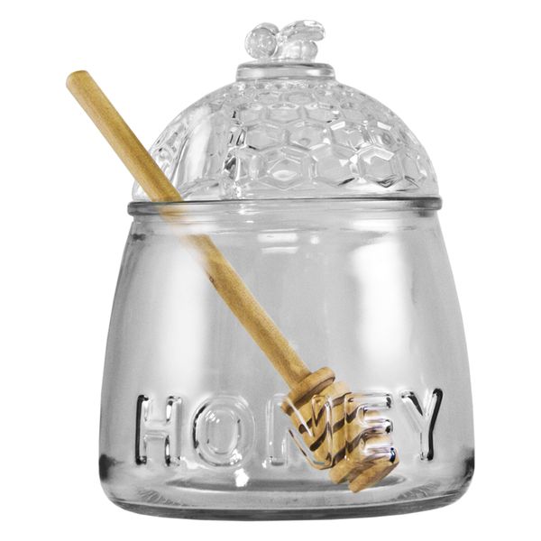 Regent Glass Honey Dispenser with Lid &amp; Dripper 3 Piece Set, 590ml (110mm Diax145mm)