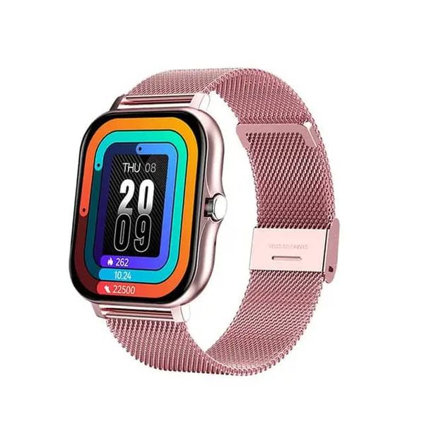 Smart Watch For Women And Girls, Steel And Silicon Strap - Pink Colour