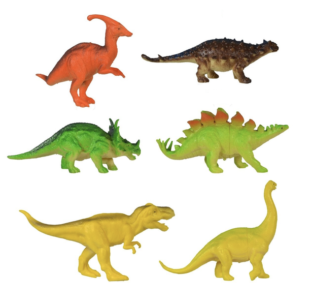 Kids Plastic Dinosaur Figures Toy - 6 Figurine Play Set for Boys Girls Gift