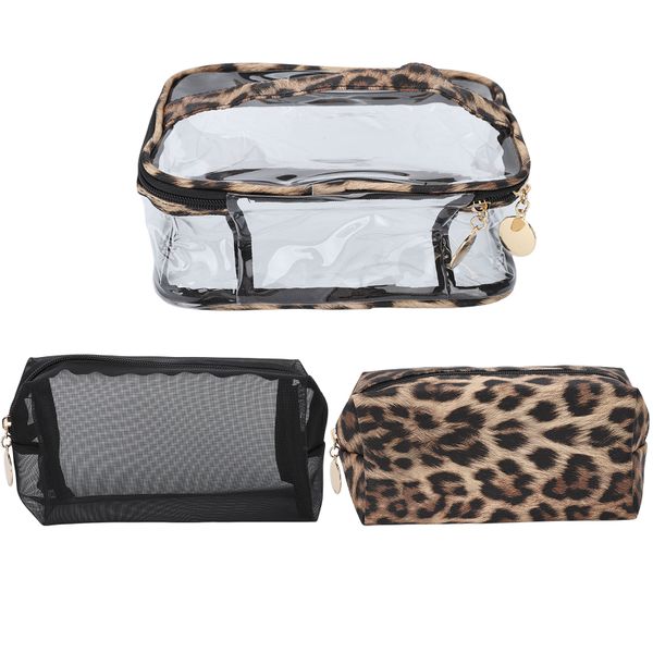 3pcs Makeup Bag Set Leopard Print Large Capacity Waterproof Cosmetic