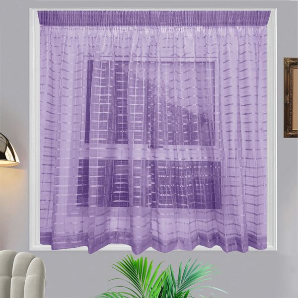 Matoc Designs Café Curtain -Single Layer - Grid Voile Purple - Taped