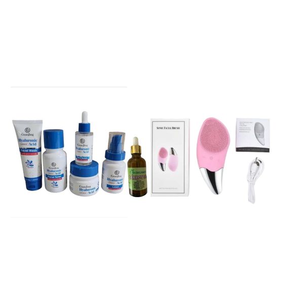 Guanjing Hyaluronic Acid Skincare Set,Carrot Oil+Sonic Facial Brush
