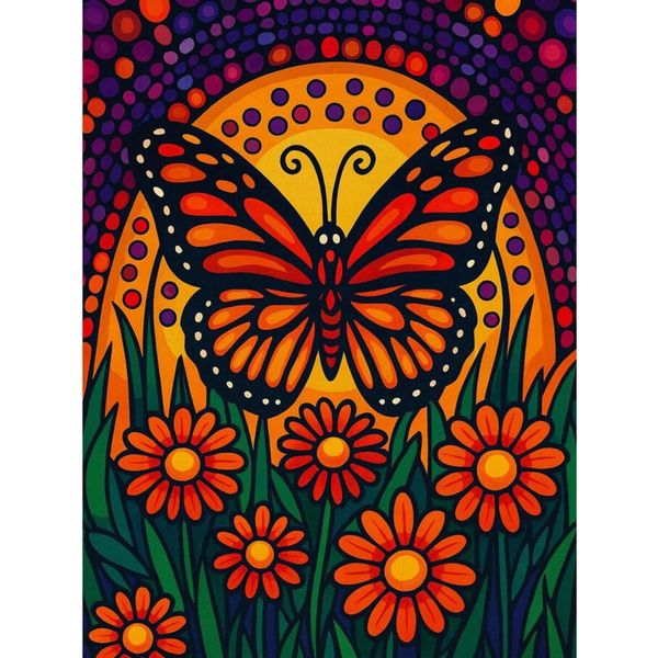 Colorful Butterfly Diamond Painting Kit, 5D Full Drill, Sunset Decor