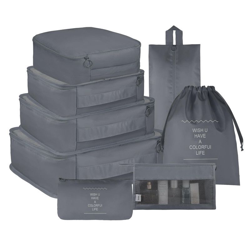 Storage Bags - 8 Piece Set of Travel Organizers - Portable Coat Strap for Travel Business