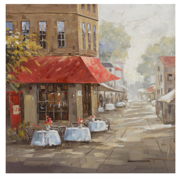 Street Themed Art - Empty Café - Oil Painting on Canvas - 1000x1000mm