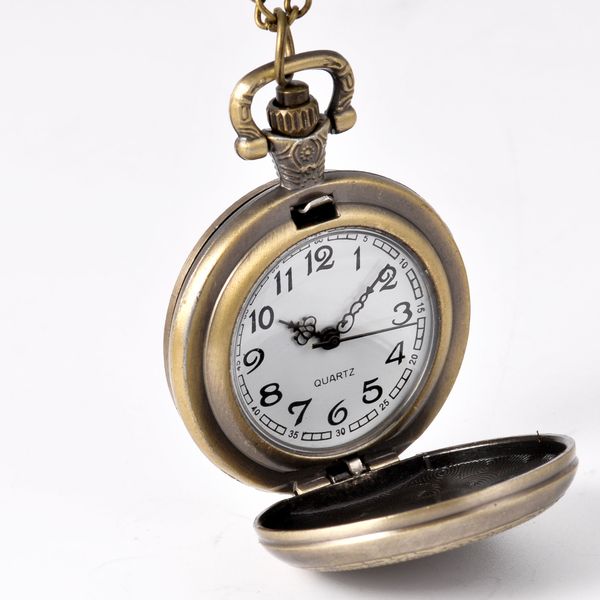 1pc Men Women Pocket Watch Round Groove Case with Chain