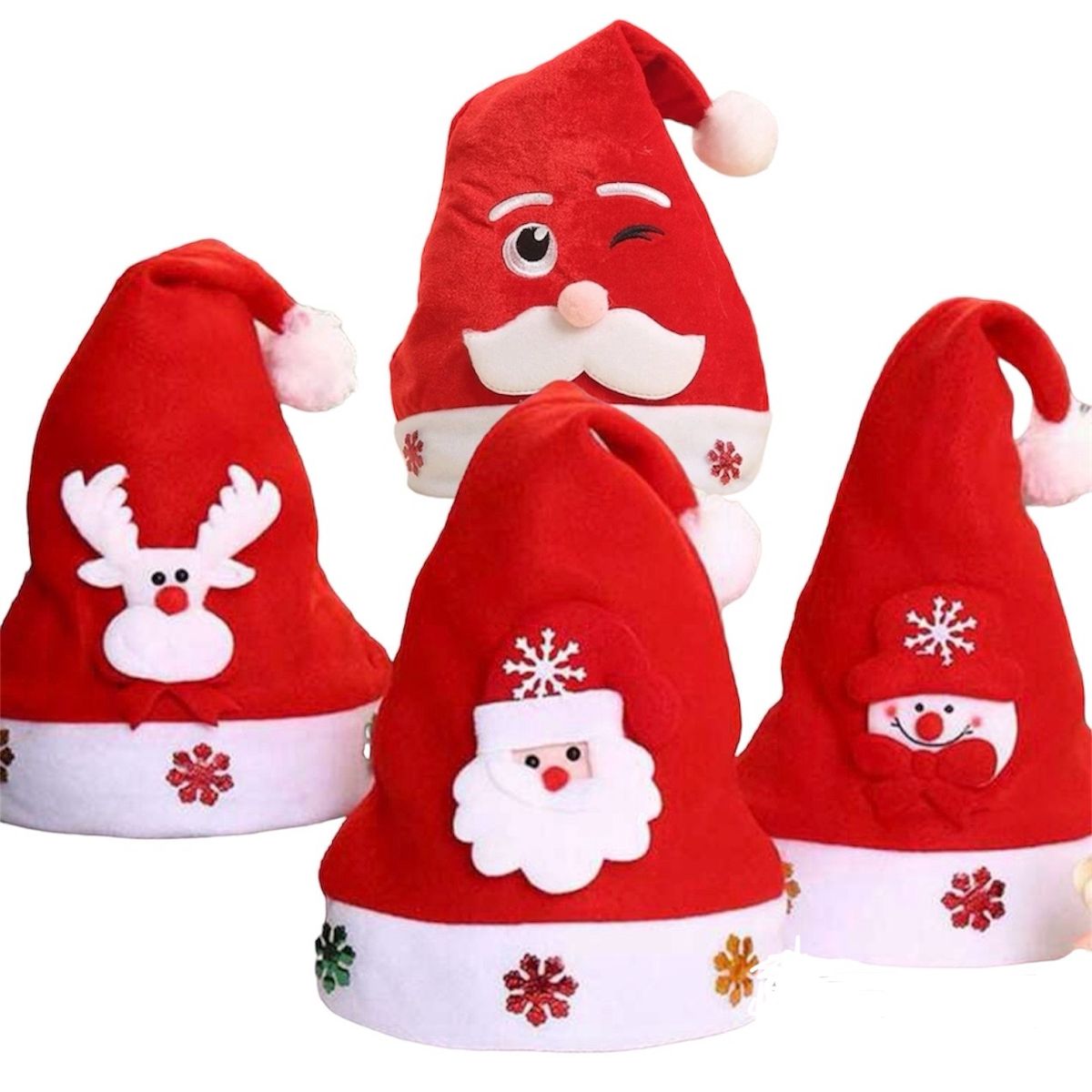 4pcs Christmas Hats With Decorations - Santa Hats For Adults & Kids