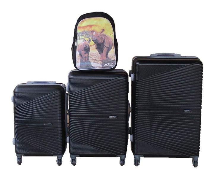 Black 3-Piece ABS Trolley Luggage Set with Rhino Backpack