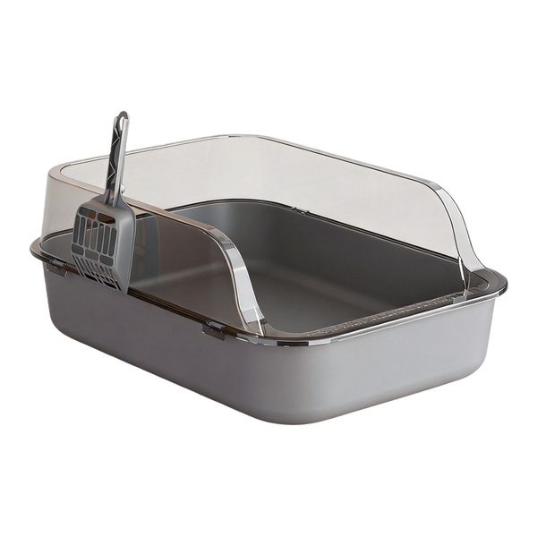 Semi-Enclosed Litter Box for Cats with High Sides and Included Scoop