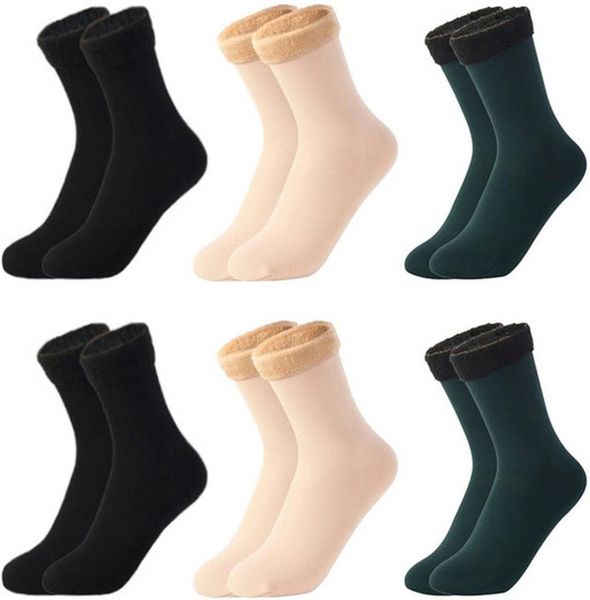 6 Pairs Of Thick Warm Fur Lined Stretchy Elastic Socks