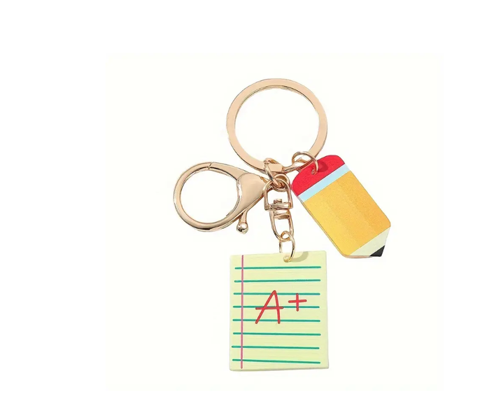 Teacher Appreciation Gift Keyrings with Charms A+ Test Pencil Novelty