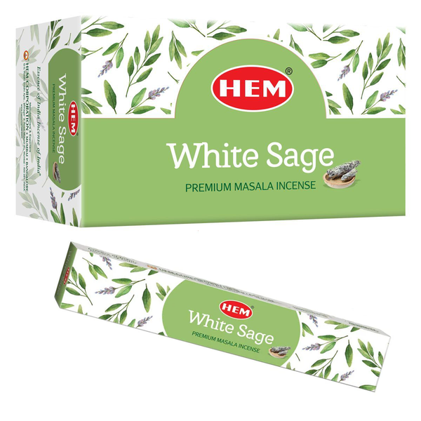HEM White Sage Premium Incense Sticks. Box of 12 Packets 15 grams Each