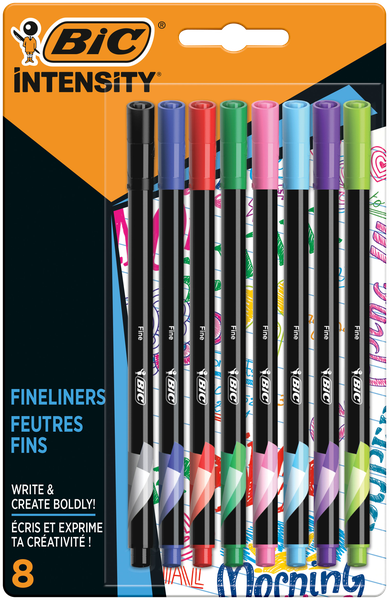 BIC Intensity Fineliner Felt Tip Pens, Pack of 8 - 0.8mm Fine Tip