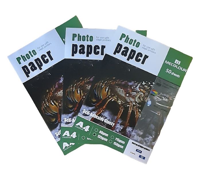 MECOLOUR A4 Self Adhesive Glossy Photo Paper 135gsm 50 Sheets X3 Pack