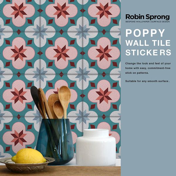 Robin Sprong Pack of 20 15 x 15 cm Poppy Wall Tile Stickers