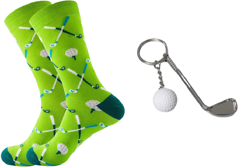 Green Golf Crew Socks That Come With A Golf Key Ring