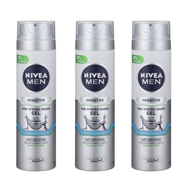 Nivea Men One Stroke Sensitive Shaving Gel - (3x 200ml)