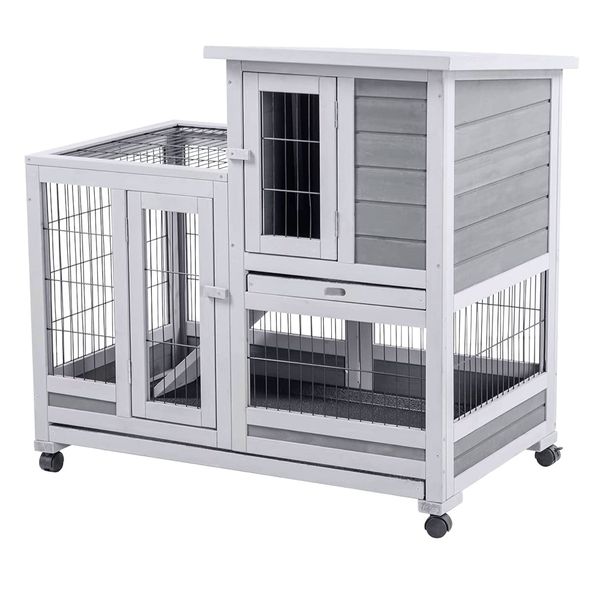 Pet Wooden Double Layer Rabbit Hutch Enclosure for Small Animals (103cm)