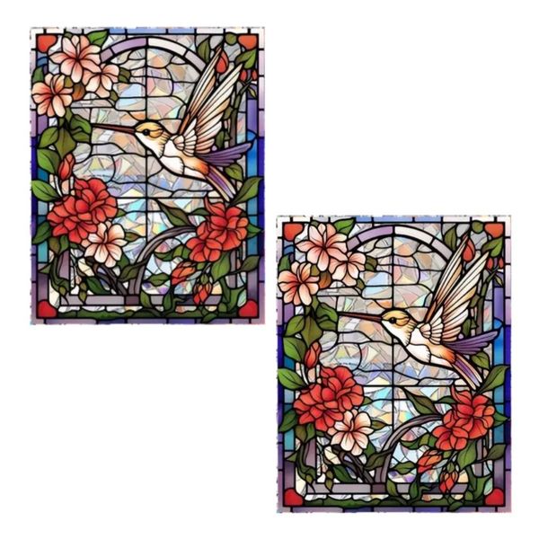 Decor Stained Glass Window Film Hummingbird Decal Sticker 40cm - Set of 2