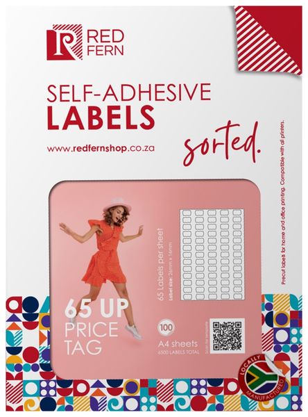Redfern Price Tag 65up A4 Self-Adhesive Labels 100 Sheets