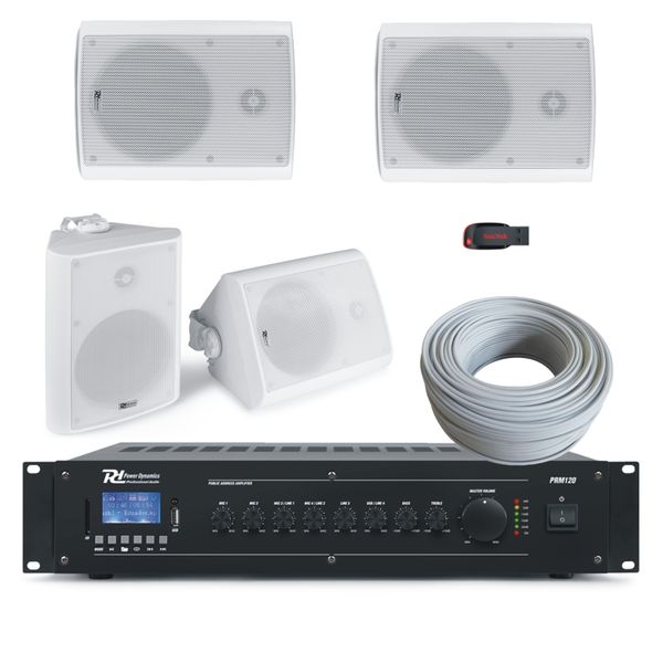 4 x 6.5" White Wall Mount Speaker Professional Background Music System