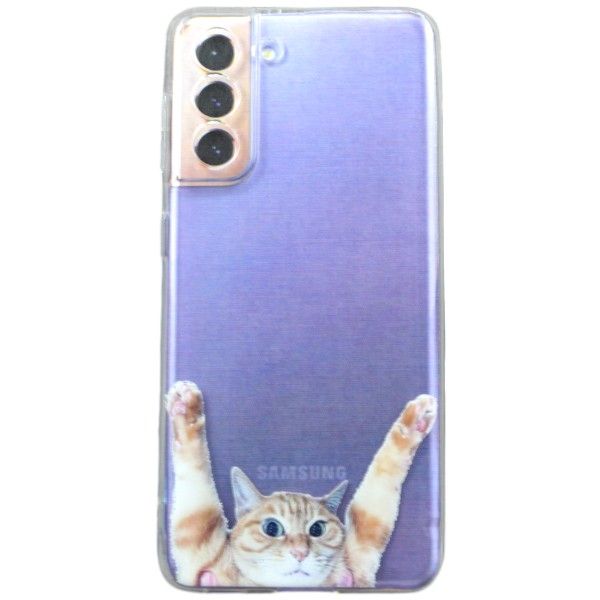 Cute Funny Ginger Cat Print Phone Case For Samsung S21 Ultra - Transparent