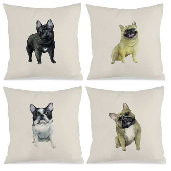 Set of 4 Dog Pattern Pillow Case, 45x45cm Square Throw Pillow Covers