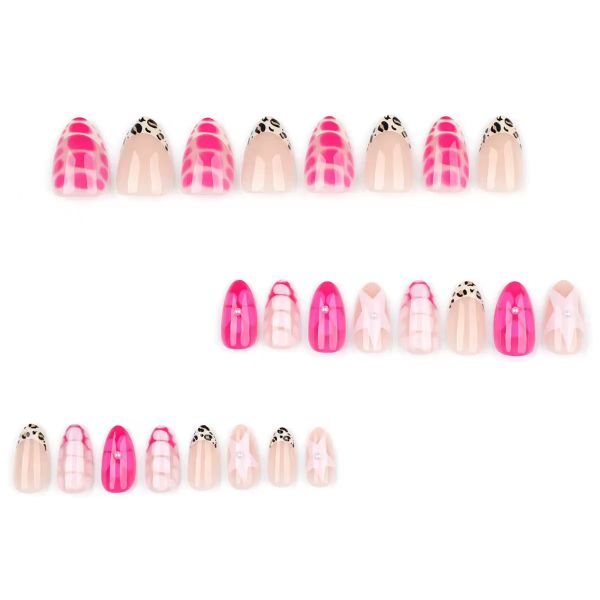 Cute Almond Nails Short Fake Nails With Flower Stars Pattern Design