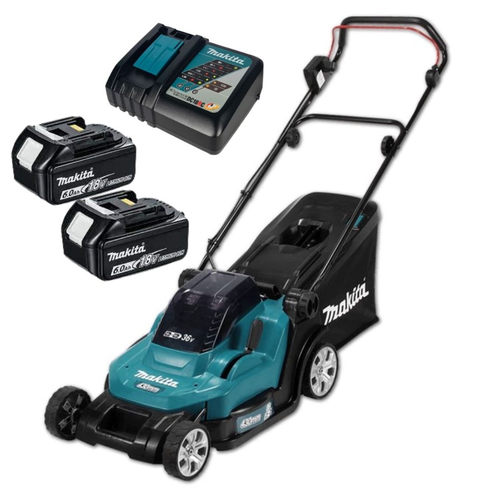 Makita - Cordless Lawn Mower with Charger and 2 x 6.0Ah Battery