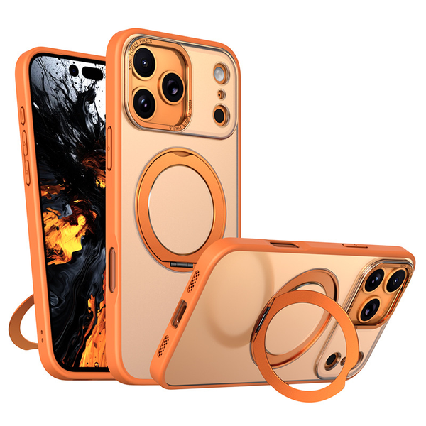 Magnetic Case Orange 360 Rotatable Stand Compatible With iPhone 17 Pro Max