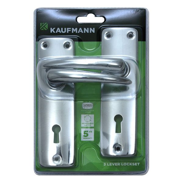 Kaufmann Lockset 3 Lever Sabs Lock + Chrome Plated Handle - Bulk Pack of 2