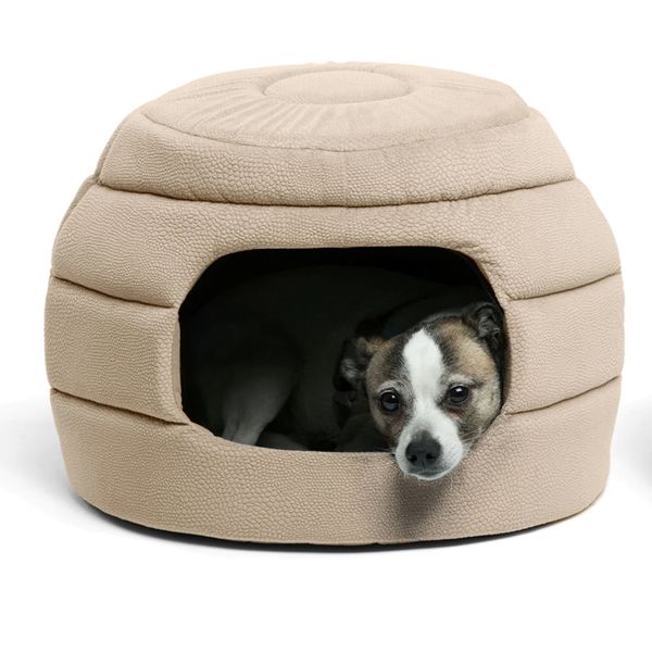 Best Friends by Sheri Honeycomb Ilan Hut Cuddler Dog &amp; Cat Bed Wheat