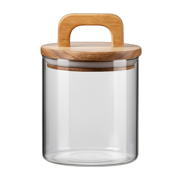 3 Pack - Glass Jar Sealed With Acacia Wood Handle Lid 800ml - Transparent