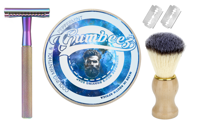 Gumbeez Premium Safety Razor Shaving Kit with Menthol/Peppermint Shave Soap