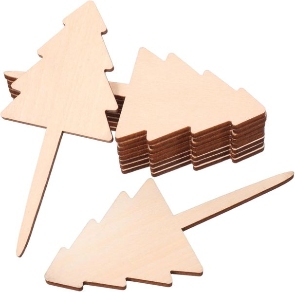 Weather-Resistant Wooden Tree-Shaped Plant Tags with Blank Writable